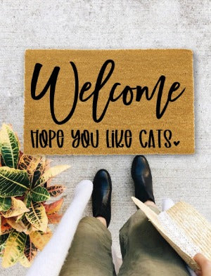 Welcome Door Mat, Welcome Hope You Like Cats, Wife is Cool, Funny Door mat, New home gift - 146