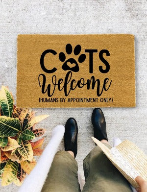 Cat Door Mat - Cats Welcome, Cat lovers gift, New Home Gift, Funny Door mat, Housewarming Gift - 2019